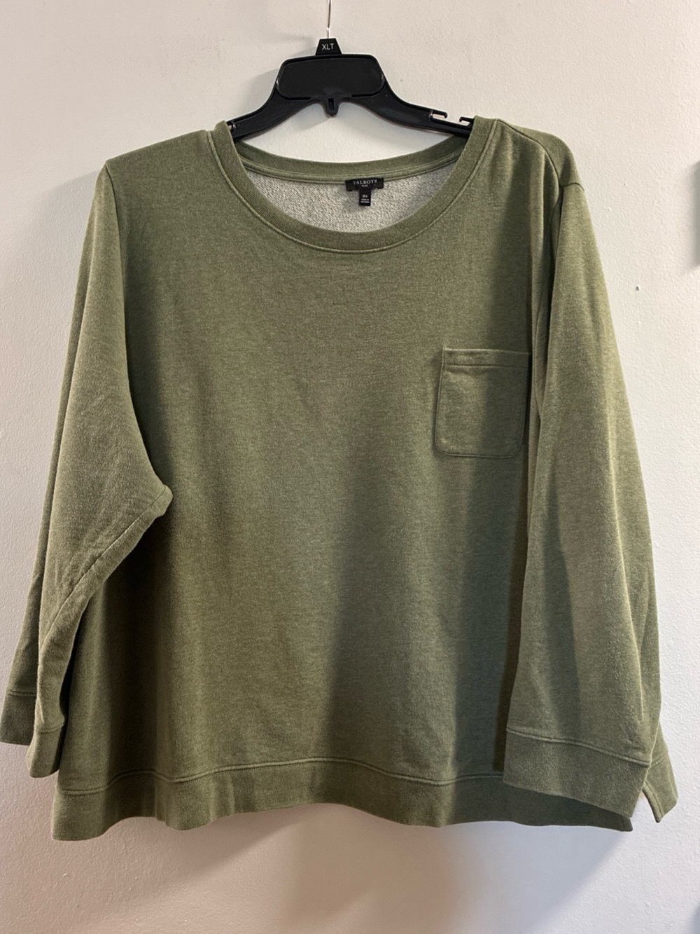 Talbots Olive Green Long Sleeve Crewneck Sweater with Pocket